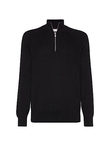 Хлопковый свитер с английской вязкой от Brunello Cucinelli с полузастёжкой и регланом 11028495