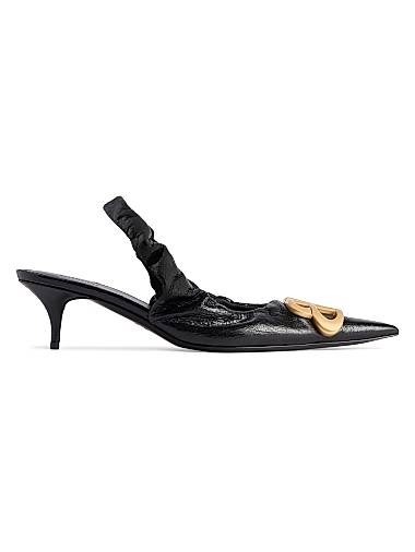 Туфли из нубука Balenciaga Monaco Slingback с острым носком и золотым логотипом, каблук 50 мм 11028756