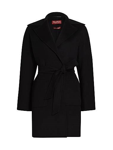 Женское пальто высококачественного бренда Max Mara Studio в классическом стиле Valda с поясом и вырезом, выполненное из 88% шерсти мериноса 11022045