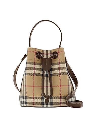 Burberry Сумка с завязками в винтажном стиле с проверочным узором, регулируемым ремнем, из кожи и текстиля, размеры 16.5 см х 18.5 см х 11 см 11019051