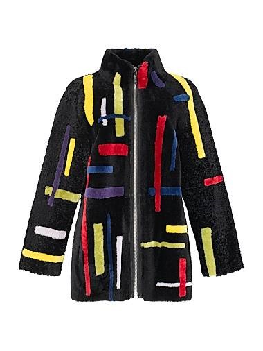 Gorski Стильная куртка из овчины на молнии Select с абстрактной интарсией, прямым кроем и стоячим воротником 11020295