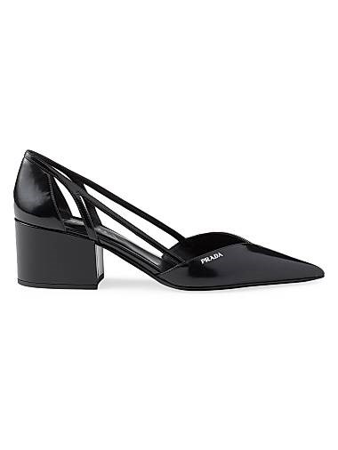 Кожаные туфли Prada с вырезами, каблуком 55 мм и логотипом на подошве 11018900