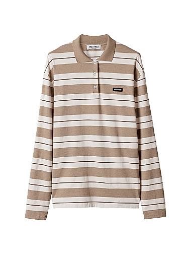 Поло-футболка Miu Miu из хлопкового джерси с oversize кроем, длинными рукавами и воротником-поло 11014723