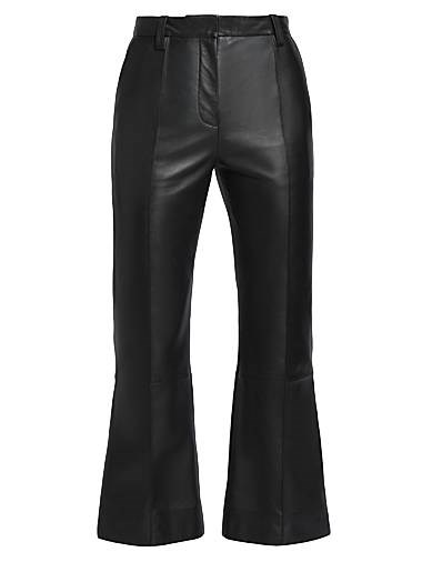 Кожаные укороченные расклешенные брюки Victoria Beckham с карманами и скрытой застежкой 11023989