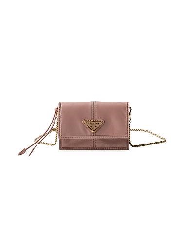 Prada Картхолдер из натуральной кожи теленка с отделением для купюр и съемной цепочкой 11025872