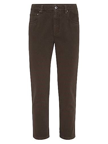 Джинсы Brunello Cucinelli из окрашенного денима с пятью карманами и блестящей отделкой, 100% хлопок, Италия 11014198