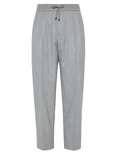 Штаны из фланели virgin wool от Brunello Cucinelli, расслабленный крой, двойные складки, произведено в Италии 11015701