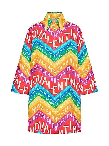 Valentino Garavani Короткое поплиновое платье с узором Chevron от Valentino с застежкой на пуговицы, выполненное из 100% хлопка, без подкладки 11011598