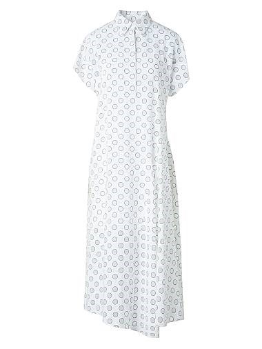 Платье миди Akris punto с асимметричным кроем в горошек, полупрозрачное, с короткими рукавами и отложным воротником 11030557