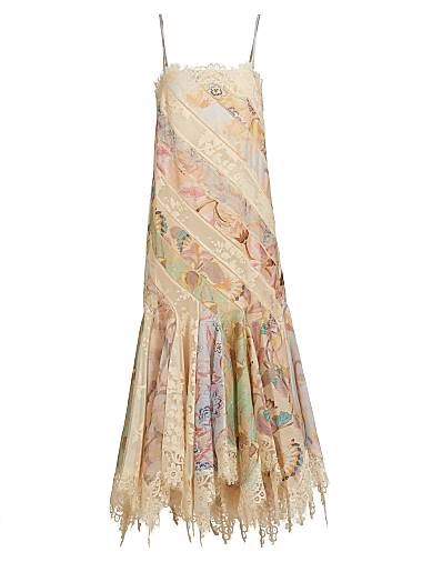 Легкое хлопковое слиповое платье Eden Spliced от Zimmermann с цветочным принтом и кружевной отделкой 11013895