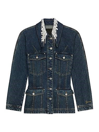 Облегающая джинсовая куртка Givenchy с кристаллами и жемчугом из 100% хлопка, Италия 11026917