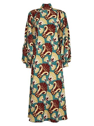 La Double J Шелковое платье Medici из крепа де шине с высоким воротником и объемными рукавами, производство Италия 11015233