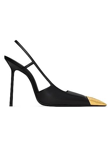 Saint Laurent Туфли на каблуке Jeanne Slingback из гладкой кожи с металлическим носком и высотой каблука 11 см 11018126