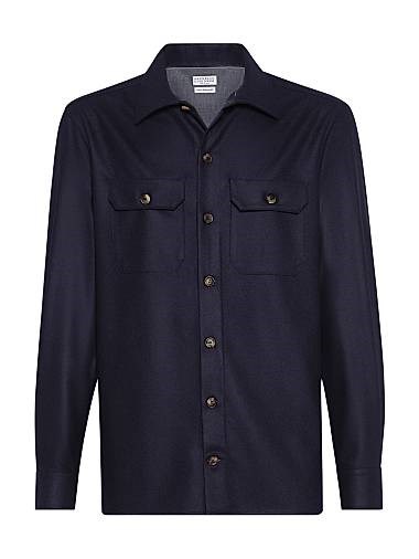 Оверсайз-рубашка из новой шерсти Brunello Cucinelli с нагрудными карманами и роговыми пуговицами 11015597