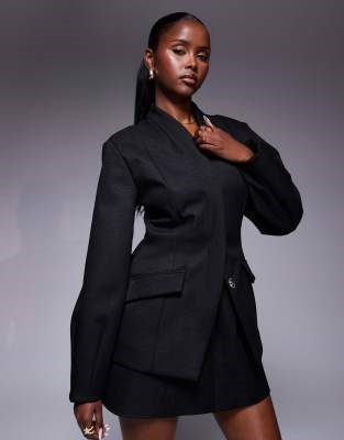 ASOS LUXE черный приталенный блейзер без воротника с мягкими плечами и карманами 11012134