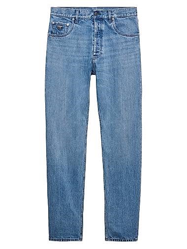 Джинсы Prada из выстиранного денима с низкой посадкой, классическим кроем и логотипом на ярлыке 11019625