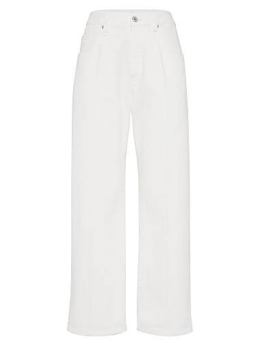 Квадратные брюки из окрашенного денима от Brunello Cucinelli с декором монили и карманами в современном стиле 11014195