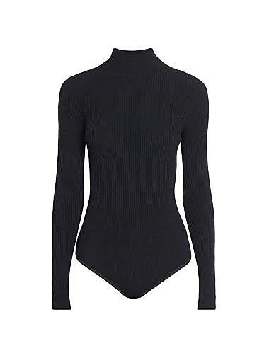 Сетчатый лонгслив-боди Alaia из вискозы и полиэстера с воротником-стойкой, Италия 11025655
