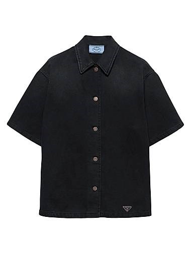 Рубашка Prada из 100% хлопка с коротким рукавом, свободным силуэтом и логотипом на спине, из денима 11020125