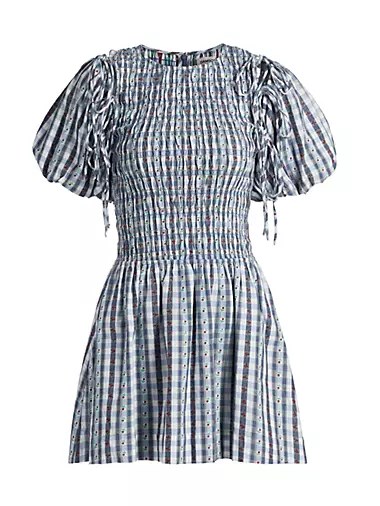 Мини-платье в клетку с оборками от Damson Madder, 100% хлопок 10042854