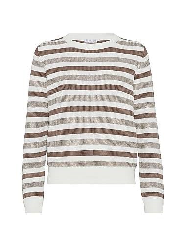 Хлопковый свитер с блестящей полосой от Brunello Cucinelli, с объемными рукавами и декором из монеллы 11014169