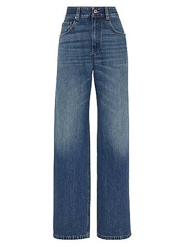 Современные свободные джинсы из денима Brunello Cucinelli с декоративными монили, 100% хлопок, Италия 11014173