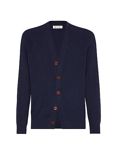 Brunello Cucinelli Кардиган с регланными рукавами из 100% итальянского английского ребристого трикотажа 11028801