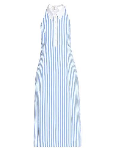 Хлопковое поплиновое рубашечное платье до колен в полоску с воротником на пуговках от Thom Browne 11011805