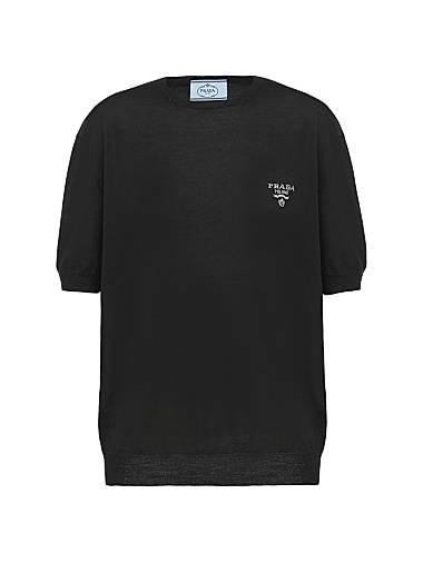 Кашемировый свитер Prada с круглым вырезом, короткими рукавами и рибаными отделками 11020908