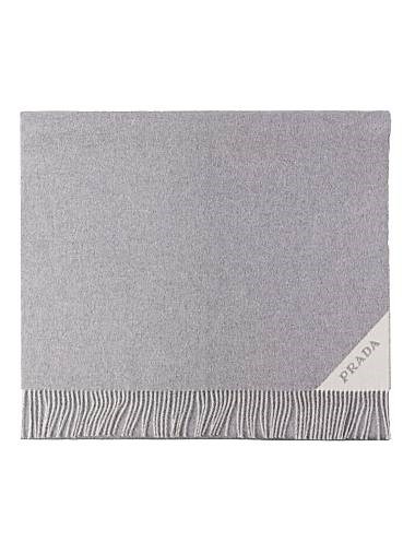 Prada Двусторонний кашемировый шарф с жаккардовым логотипом, двухцветный, 100% кашемир, с бахромой 11025823