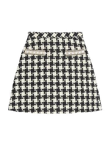 Юбка из вышитого светлого твида Damier от Valentino Garavani с карманами и застежкой на молнию 11026992