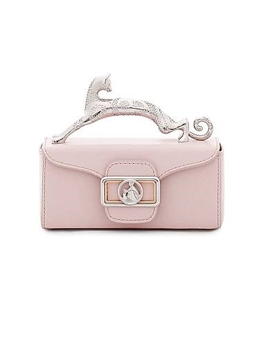 Lanvin Кожаная мини-сумочка Pencil Cat с кошачьей ручкой, съемным ремешком и замшевой отделкой 11012734