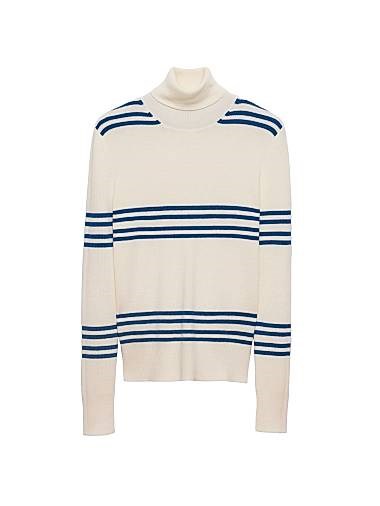 Свободный свитер Prada из 100% овечьей шерсти с полосками и длинными рукавами, с горловиной 11013359