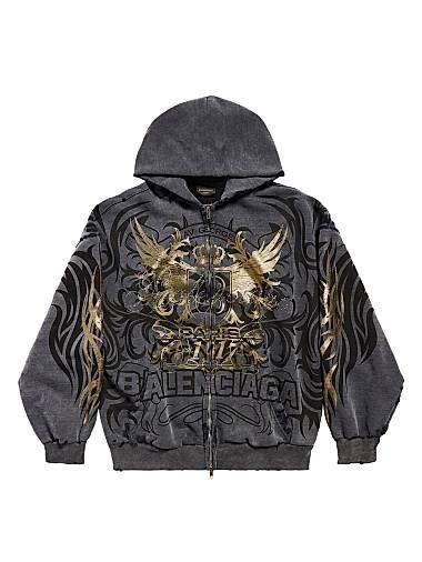 Женское флисовое худи Balenciaga с золотистым принтом и двусторонней молнией, 100% хлопок 11028200