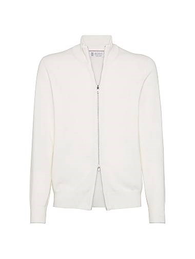 Brunello Cucinelli Кашемировый кардиган с ребристым воротником на молнии, 100% кашемир, изготовлено в Италии 11015665