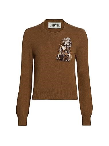 Короткий лонгслив из итальянского кашемира с аппликацией собаки на груди от Libertine Westminster 11014421