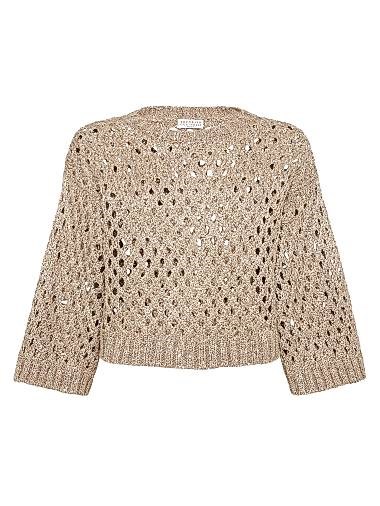 Роскошный свитер из шелка и льна Brunello Cucinelli с широкими рукавами и сетчатым узором, Италия 11014497