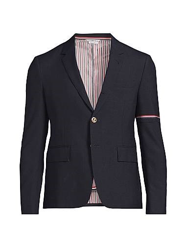 Спортивный пиджак из шерстяной смеси от Thom Browne с воротником, длиной 29 дюймов, производства Италии 11017714