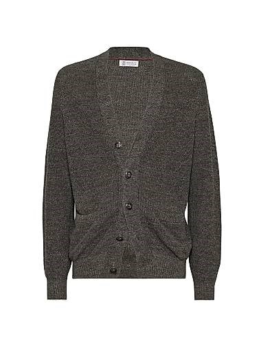 Кардиган Brunello Cucinelli из льна и хлопка с металлическими пуговицами и V-образным вырезом 11028490