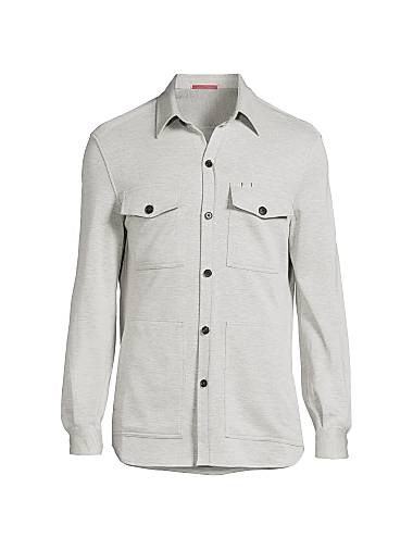 Куртка-рубашка из шерсти и шёлка Isaia с накладными карманами и широким воротником 11013677