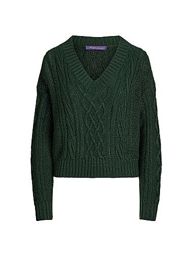 Свитер из шелка и кашемира с рельефной вязкой от COLLECTION Ralph Lauren, с V-образным вырезом и длинными рукавами 11015621