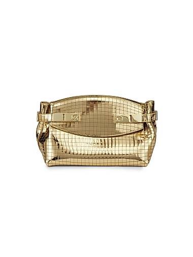 Ferragamo Кожаная косметичка Small Hug с эффектом пайеток, двумя карманами и съёмным ремешком через плечо 11016297