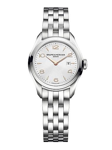 Baume &amp, Mercier Кварцевые часы Clifton с браслетом из нержавеющей стали, водонепроницаемость 5 ATM, 30 мм 11019011