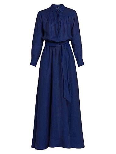 Макси-платье-рубашка изо льна с поясом Kiton, расклешенным подолом, итальянский шик 11019310