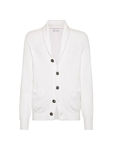 Brunello Cucinelli Хлопковый кардиган с английским рибом, металлическими пуговицами и рукавами реглан, произведен в Италии 11028482