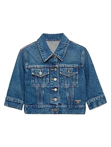 Джинсовая блузка Prada с контрастной строчкой, короткими рукавами и накладными карманами 11030962