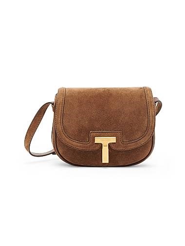 Tom Ford Миниатюрная сумка на плечо из мягкой замши с логотипом бренда и регулируемым ремешком, размер 18,5 x 14,5 x 5 см 11023586