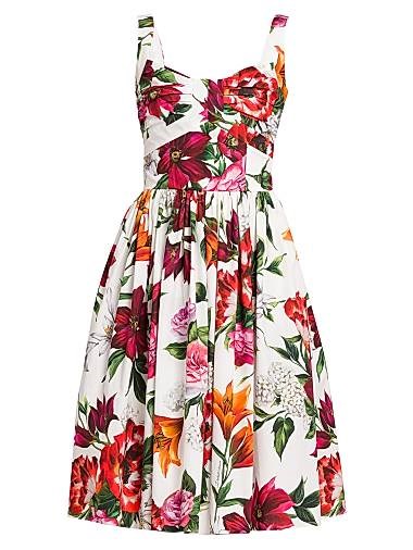 Платье с цветочным принтом из хлопкового поплина с обтягивающим лифом и карманами, Rafia Fiori, Dolce &amp, Gabbana 11009634