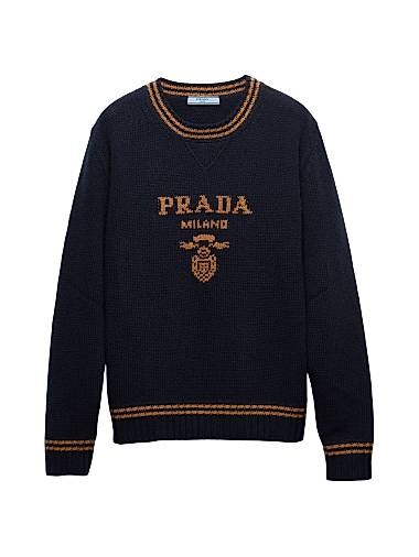 Свитер Prada из шерсти и кашемира с круглым вырезом, 70% шерсть, 30% кашемир, с длинными рукавами 11023598