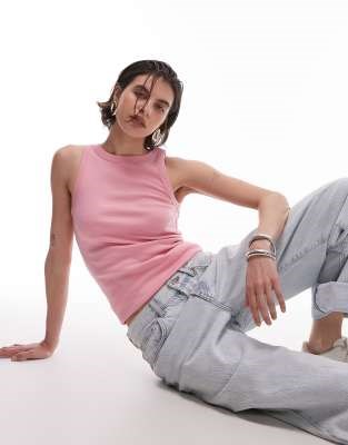 Майка ARKET светло-розового цвета из ребристого джерси с круглым вырезом и спинкой-гонщиком 10041144